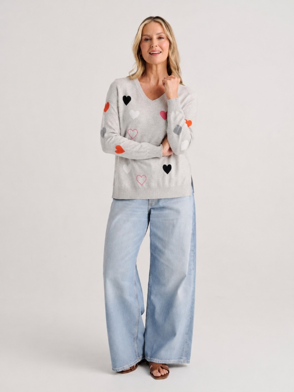 NWT Zaket & Plover V-Neck Heart Intarsia Sweater - Women's